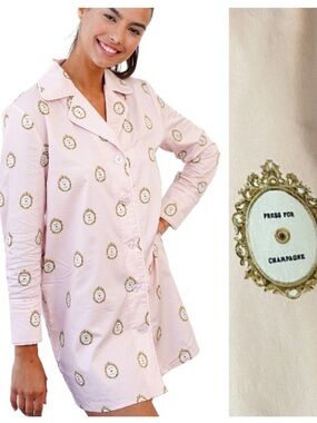 Toss Designs Light Pink Press for Champagne Pajama Nightdress Shirt L XL